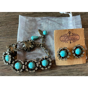 PLUNDER DESIGN - Matching Turquoise & Antique Silver Bracelet & Earrings - NEW